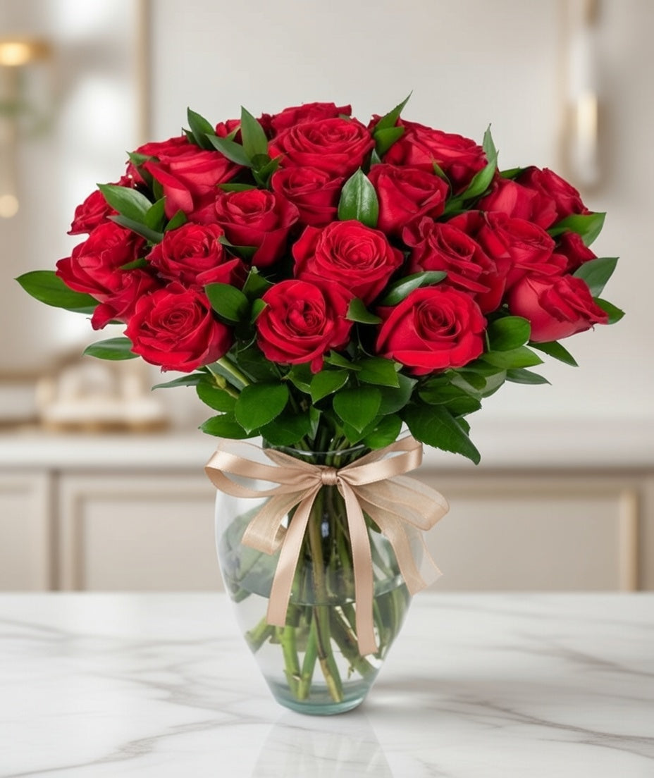 Jarrón 24 rosas rojas