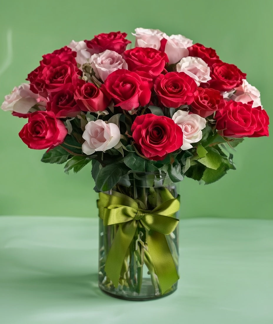 Jarrón 50 rosas (Rojas y Rosadas)
