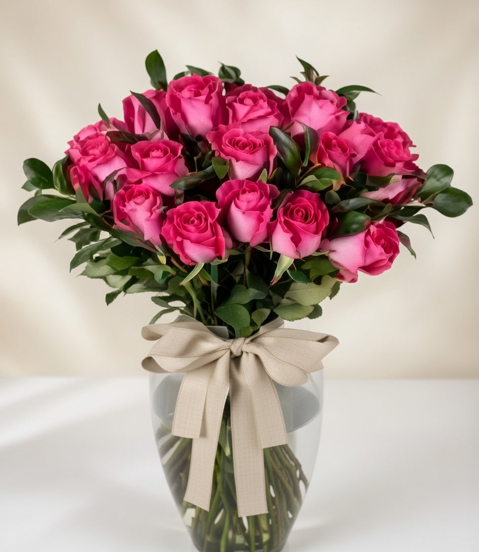 Jarrón 24 Rosas Fucsia