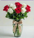 Jarrón 12 Rosas Rojas y Blancas